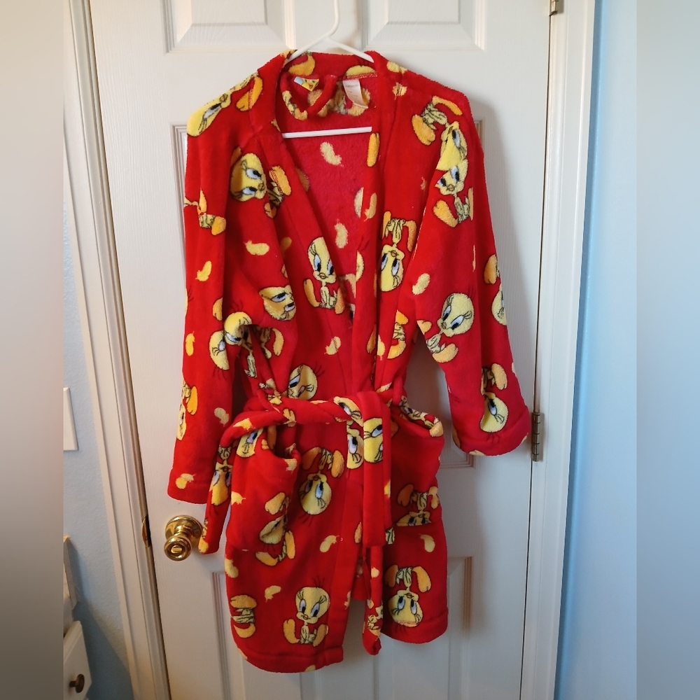 Warner Bros. Tweety Red and Yellow Fleece Robe with Hood